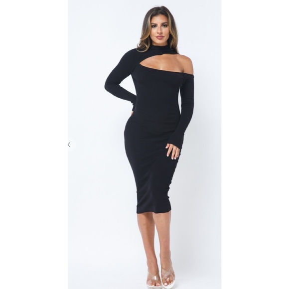 Black long sleeve midi dress - Picture 3 of 13
